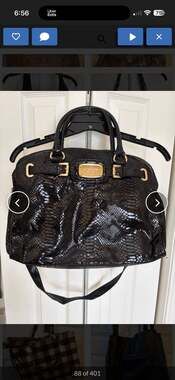 Michael Kors Hamilton Satchel Black Mock Snakeskin Embossed Patent Leather Bag